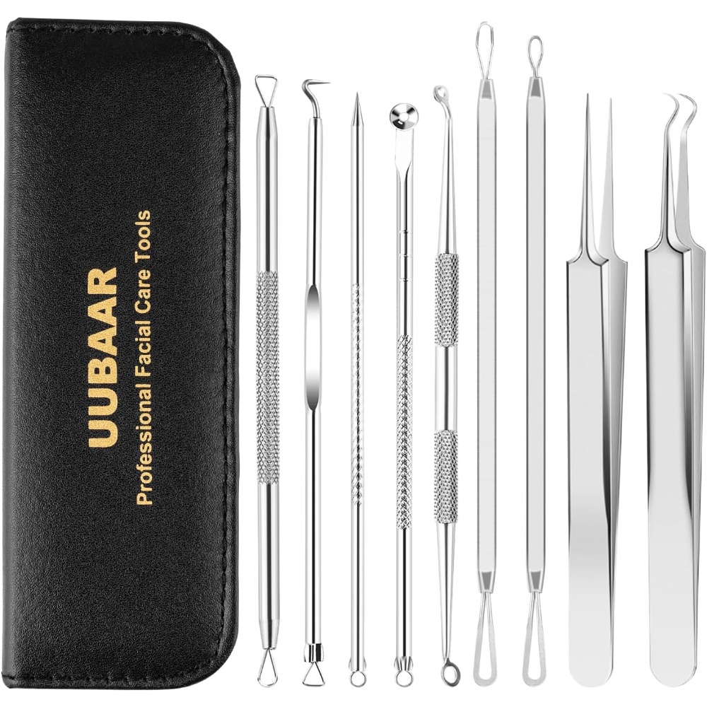 Leather Tooling Kit - Professionelles 9-teiliges Mitesserentferner-Set, Pickel-Entferner-Werkzeug-Kit mit 16