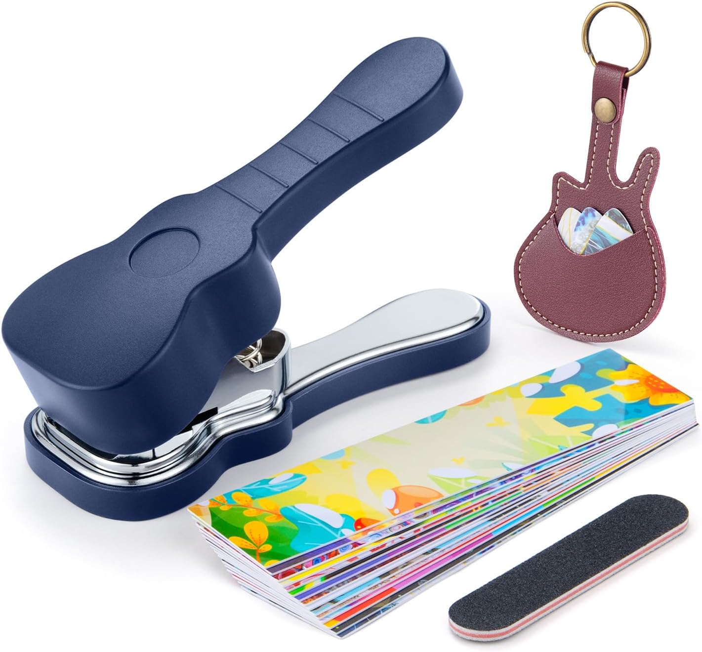 Leather Tooling Kit - Modisches Gitarrenplektrum-Stanzset, DIY-Plektrum-Herstellungswerkzeug mit Leder-Schlüsselanhänger, Feile